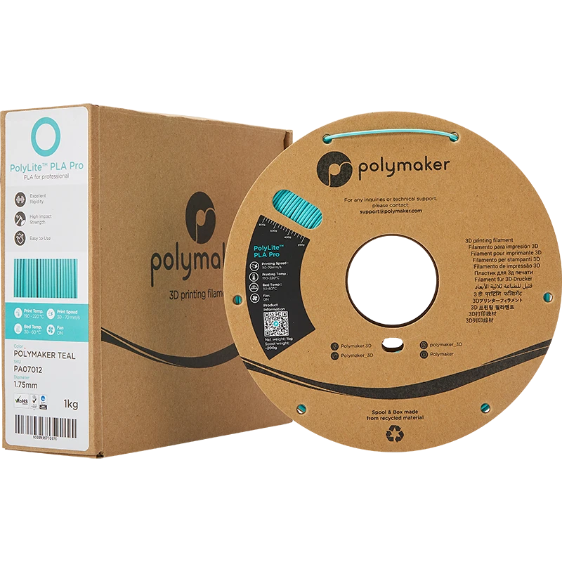 Polymaker PolyLite PLA PRO žalsvai mėlyna ritė su pakuote