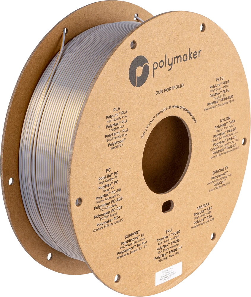 Polymaker PolyLite Silk PLA Dual Color - 1.75mm - 1kg - Crown Auksinis-Sidabrinis