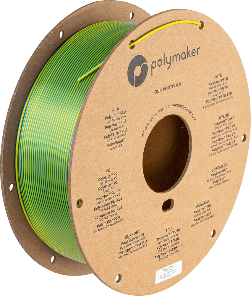 Polymaker PolyLite Silk PLA Dual Color - 1.75mm - 1kg - Chameleon Geltonas-Mėlynas