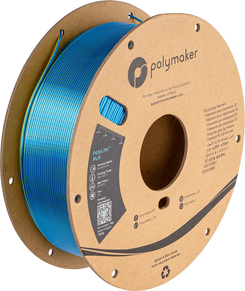 Polymaker PolyLite Silk PLA Dual Color - 1.75mm - 1kg - Chameleon Geltonas-Mėlynas