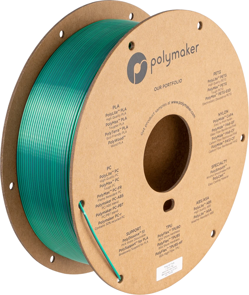 Polymaker PolyLite Silk PLA Dual Color - 1.75mm - 1kg - Jadeite Žalias-Chrome