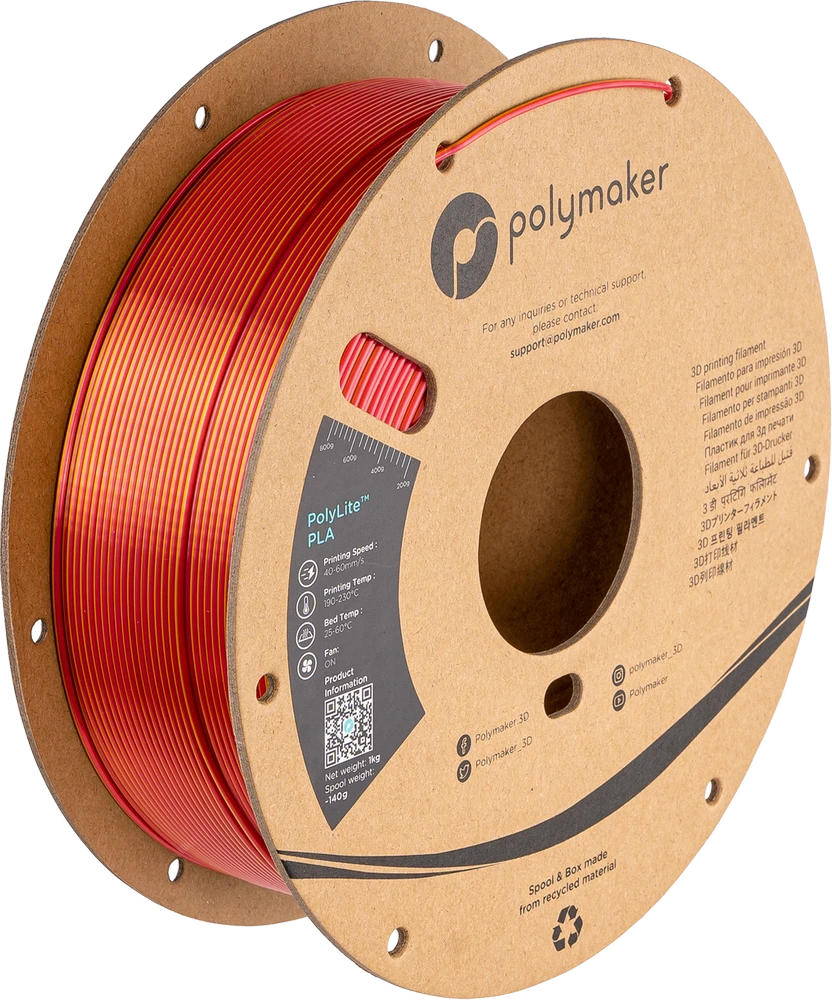 Polymaker PolyLite Silk PLA Dual Color - 1.75mm - 1kg - Sunset Auksinis-Raudonas