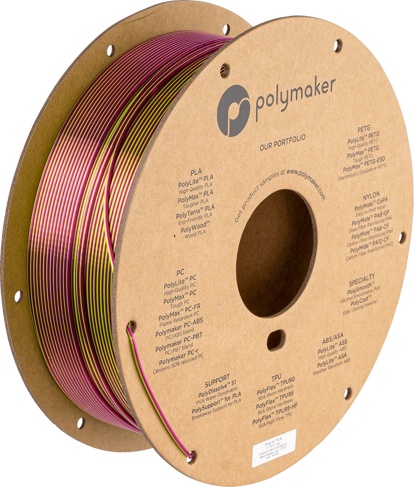 Polymaker PolyLite Silk PLA Dual Color - 1.75mm - 1kg - Aubergine Lime-Magenta