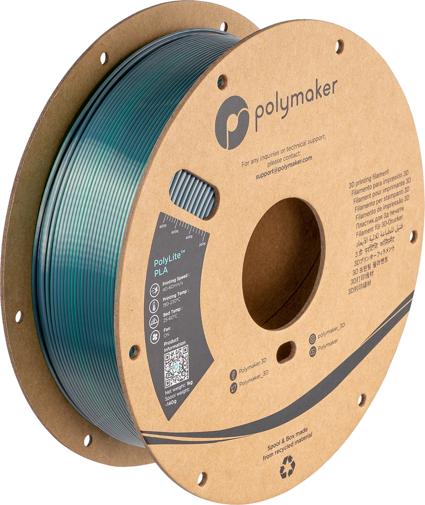 Polymaker PolyLite Silk PLA Dual Color - 1.75mm - 1kg - Jadeite Žalias-Chrome