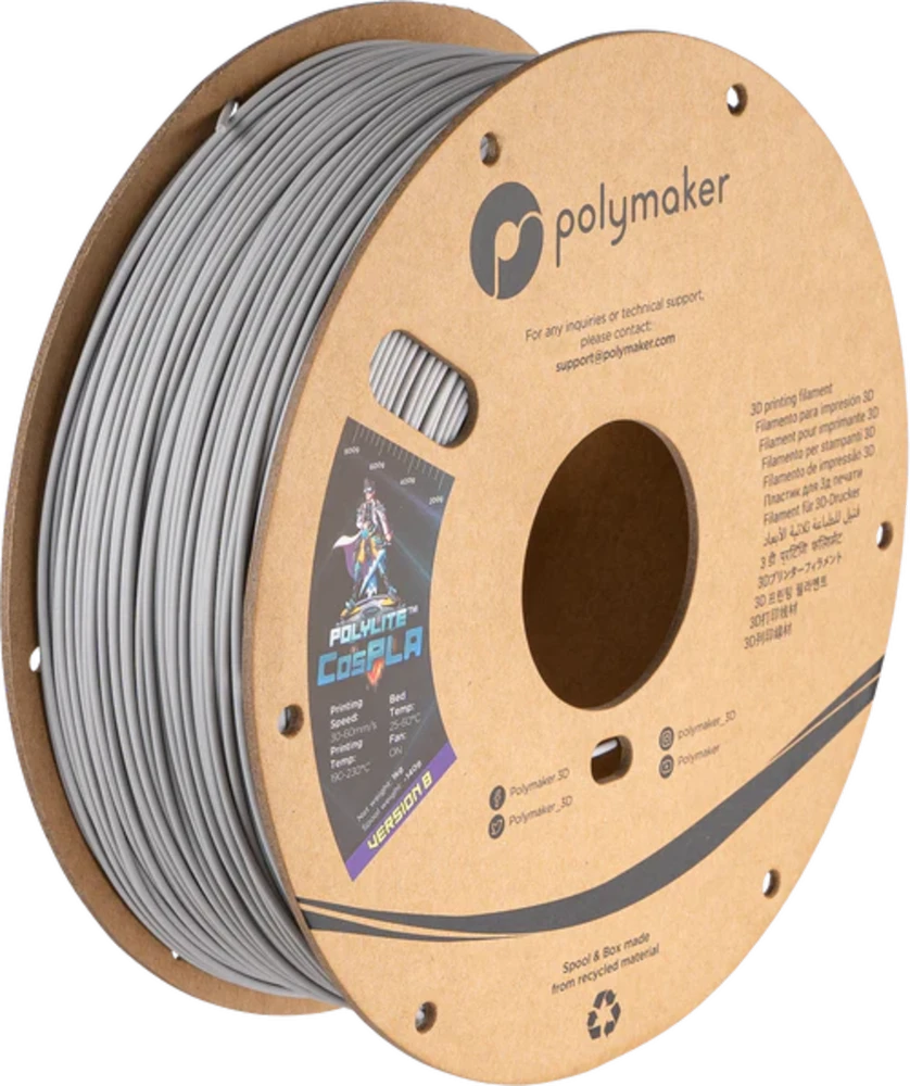 Polymaker CosPLA pilkas 1,75 mm siūlas ant ritės
