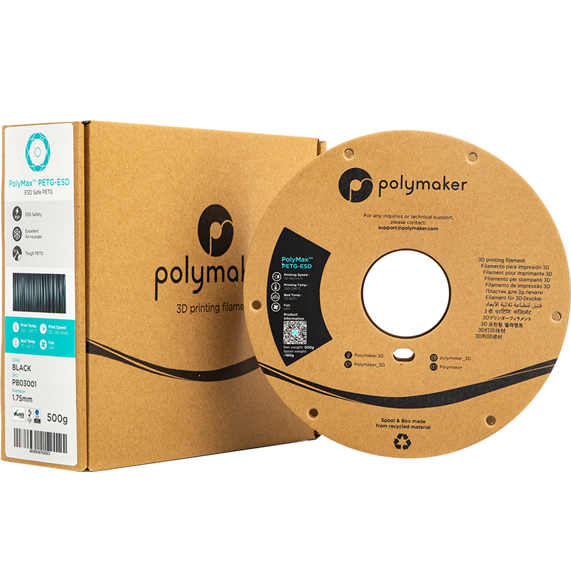 Polymaker PolyMax PETG-ESD - 0.5kg - 1.75mm - juodas