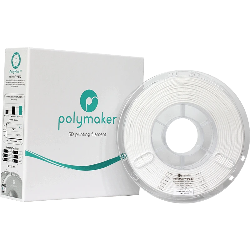 Polymaker PolyMax PETG baltas siūlas su pakuote