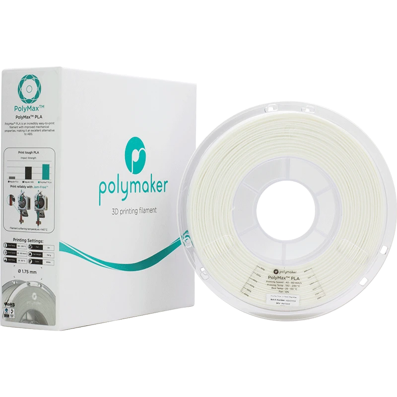 PolyMax PLA baltas 3D siūlas su pakuote