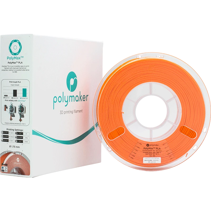 Oranžinė PolyMax Tough PLA gija su pakuote