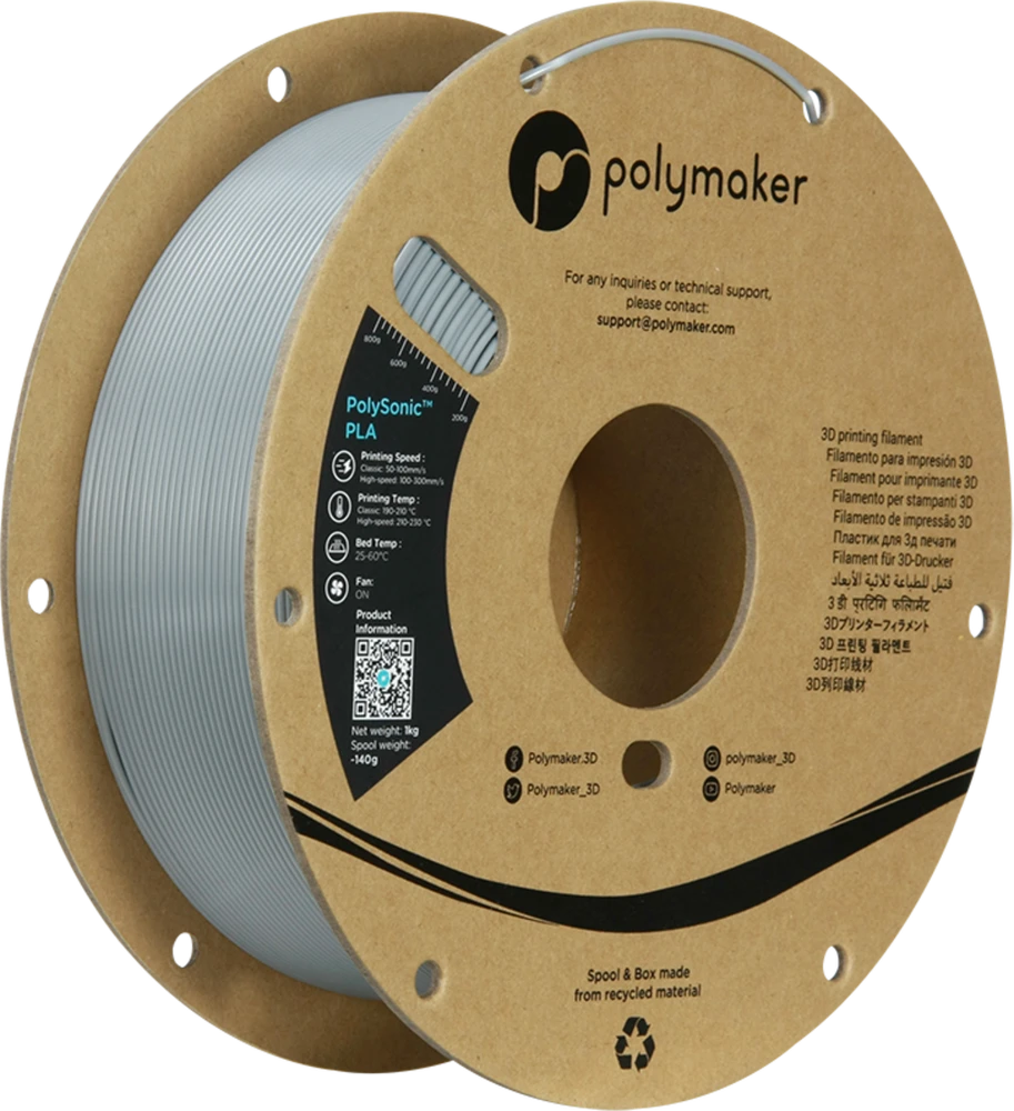 Polymaker PolySonic High Speed PLA PRO plastikas 1kg 1.75mm - Pilkas