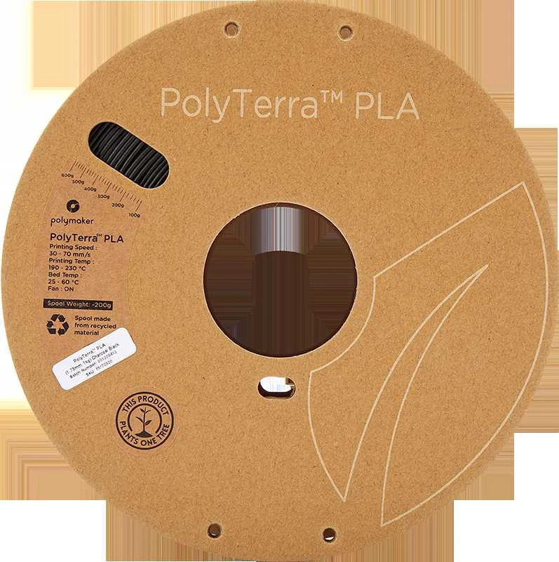 Polmask Polymaker PolyTerra PLA - 1kg - 1.75mm - Charcoal Juodas