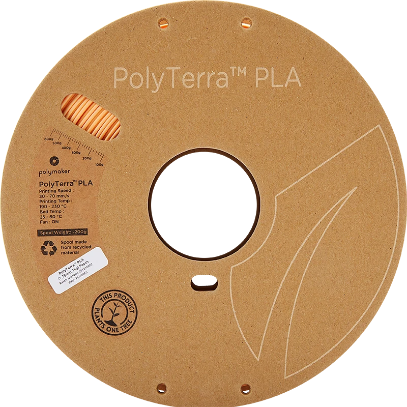 PolyTerra PLA 1kg ritė su tehniniais duomenimis