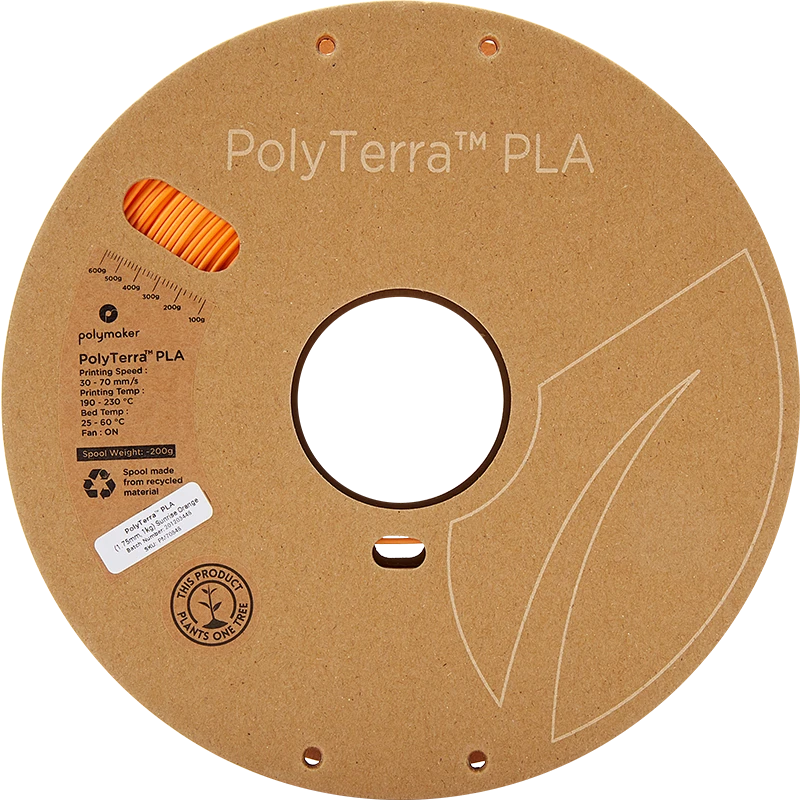 Oranžinė PolyTerra PLA gija ant kartoninės ritės