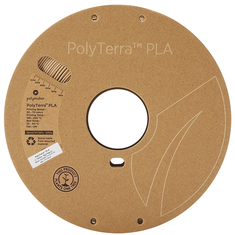 PolyTerra PLA 3D gija riešuto spalvos ant popierinės ritės