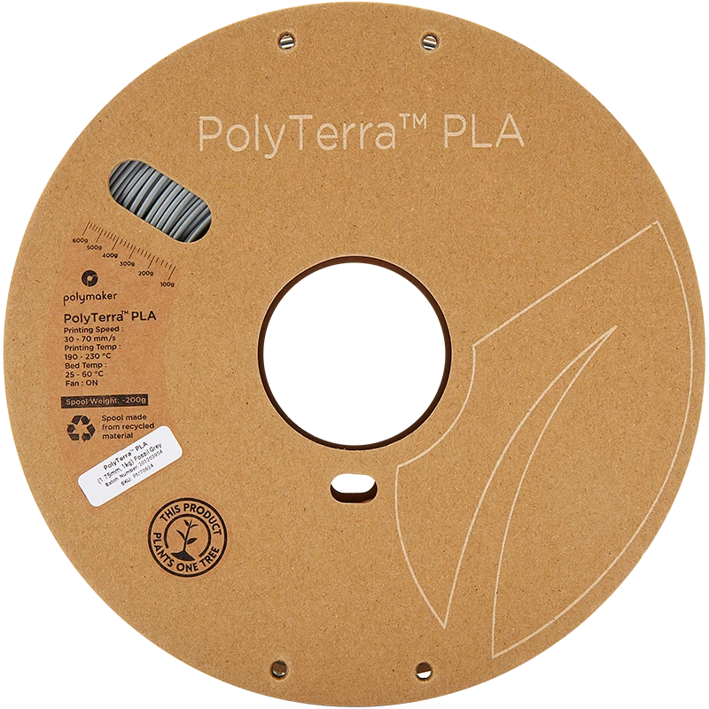 PolyTerra PLA 1.75mm pilka gija ant kartoninės ritės