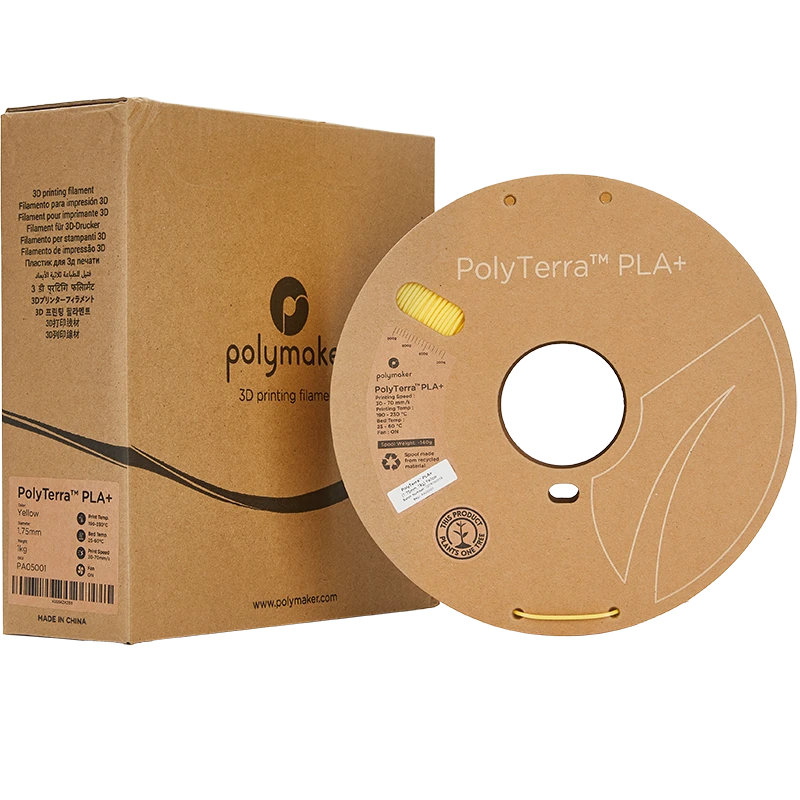 Polymaker PolyTerra PLA+ geltonas siūlas su pakuote