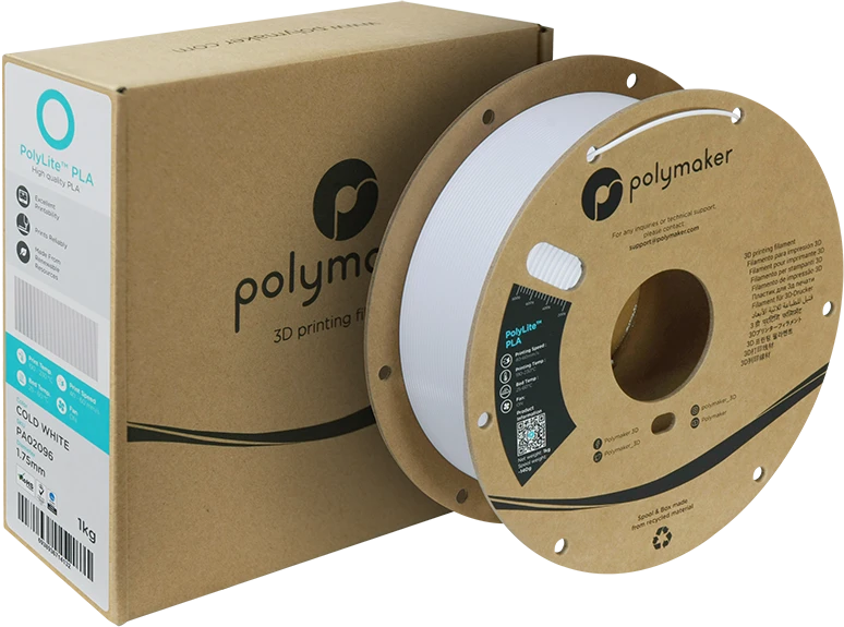 Polymakeris PolyLite PLA plastikas 1kg 1.75mm - Cold Baltas