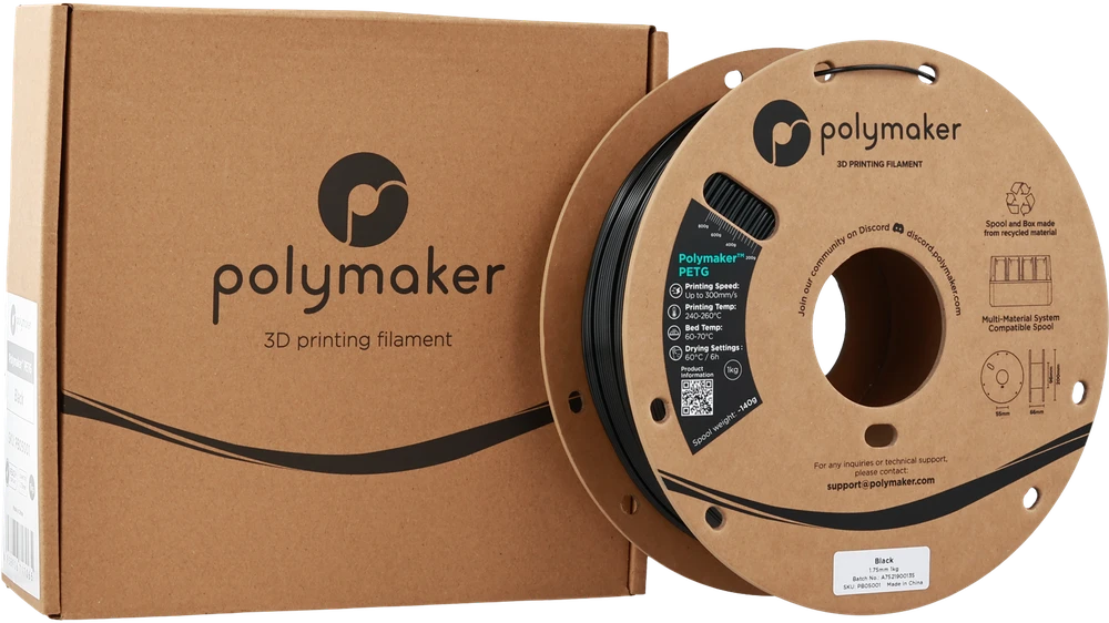 Polymaker PETG juodas siūlas su pakuote