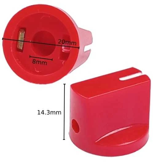 Oem Potenciometro rankenėlė - ašis 6 mm - aukštis 17 mm - Raudona rankenėlė 1 vnt