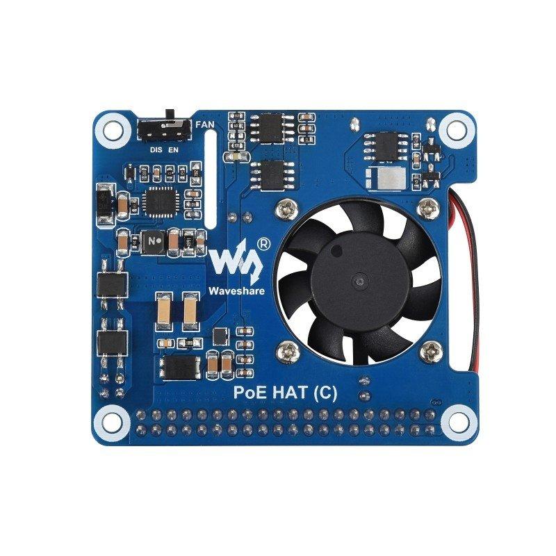Power over Ethernet HAT (C), PoE ir 802.3af/at maitinimo priedėlis, skirtas Raspberry Pi 3B+/4B, Waveshare 1944