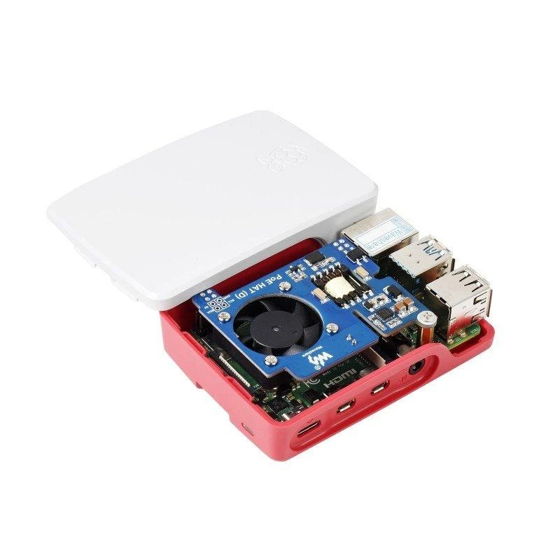 Waveshare PoE HAT (D) su Raspberry Pi 4 korpuse