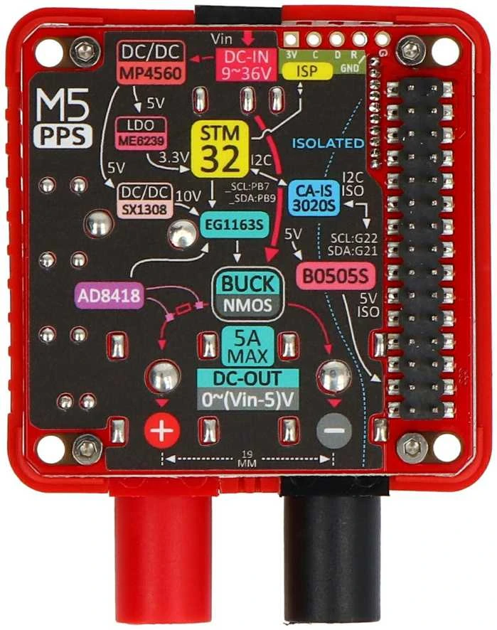 M5Stack PPS 13.2 modulis su komponentų schema
