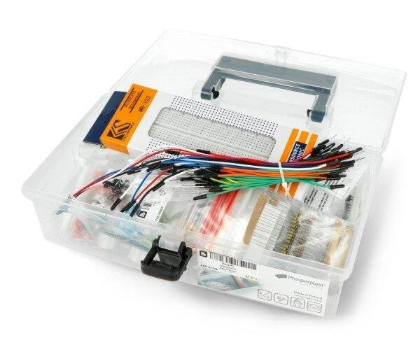 Arduino komponentų rinkinys skaidrioje dėžutėje