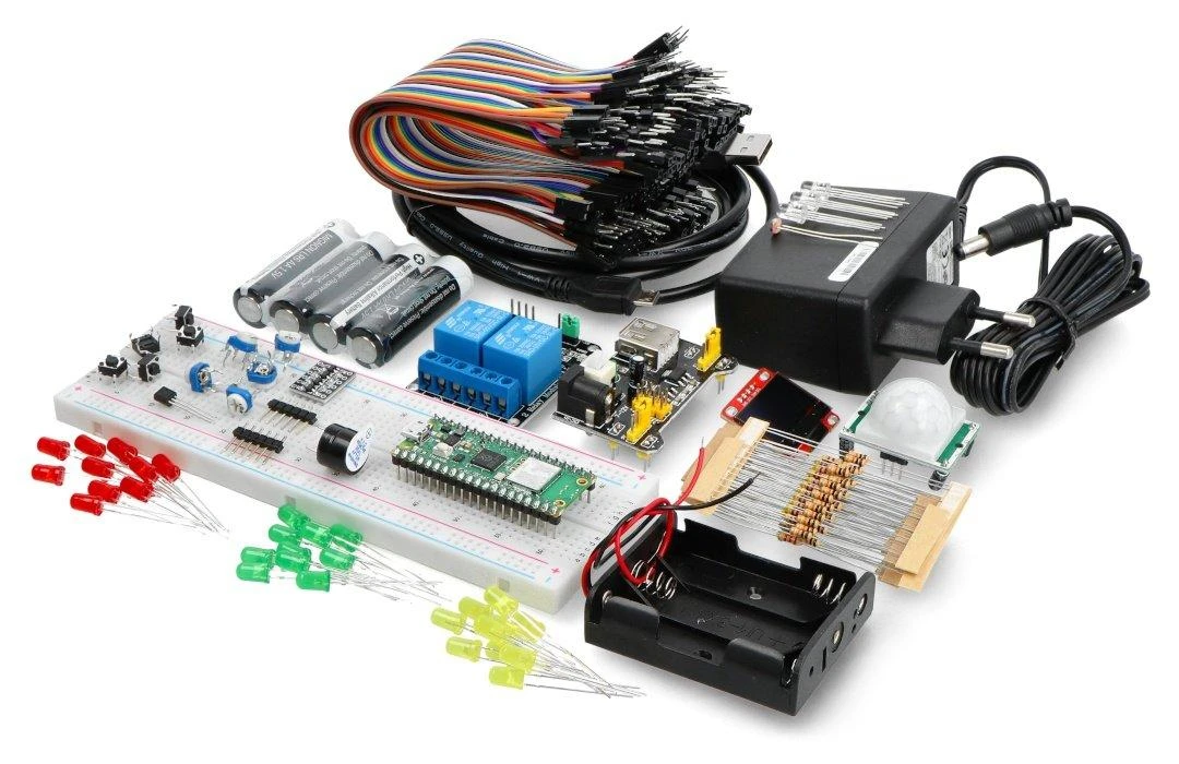 Raspberry Pi Pico W pradinio rinkinio komponentai