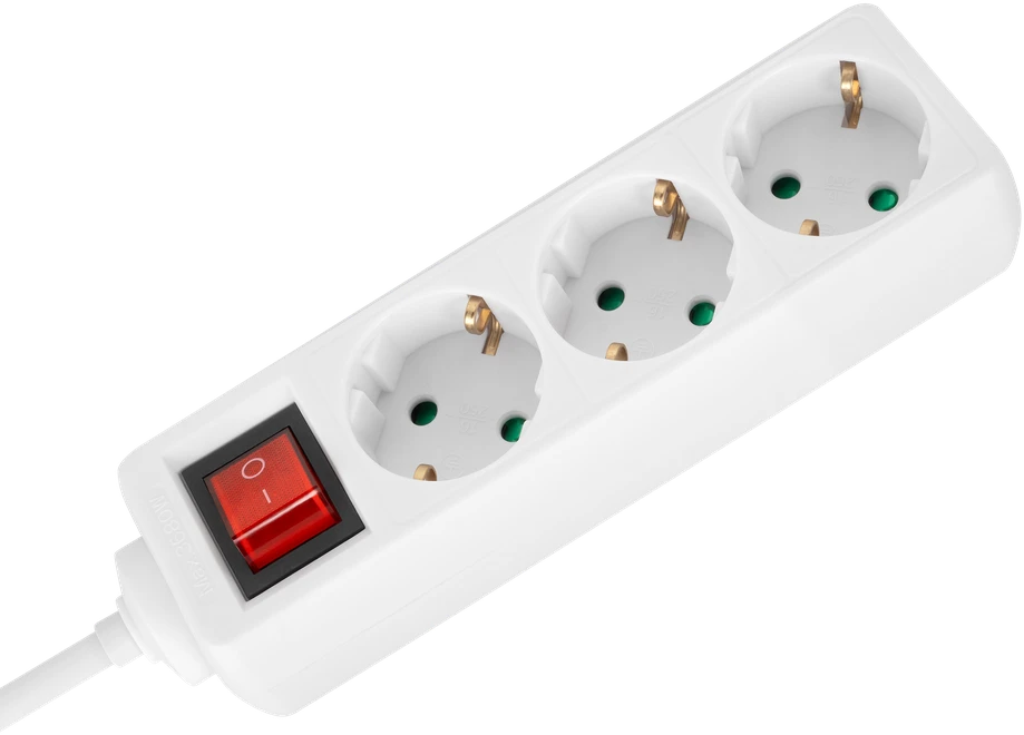 Przedłużacz Prailgintuvas, 3 lizdai, 1,5 m, vokiško tipo, su jungikliu (3x1,0 mm), Rebel baltas