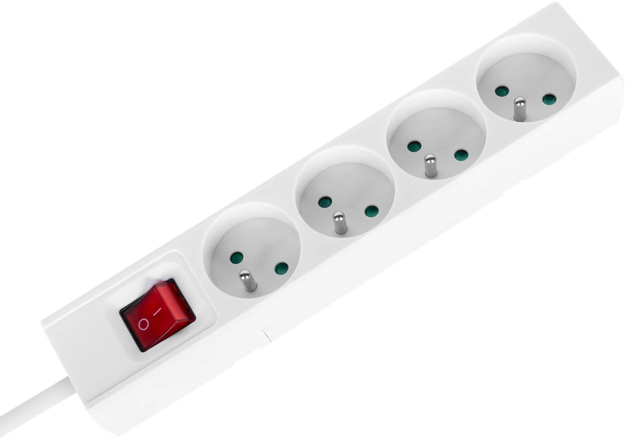 Przedłużacz Prailgintuvas, 4 lizdai, 2 m, prancūziško tipo, su jungikliu (3x1,5 mm), Rebel baltas