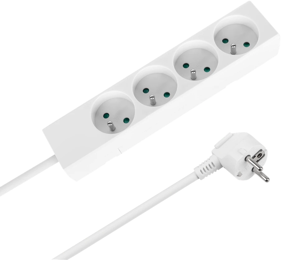 Przedłużacz Prailgintuvas, 4 lizdai, 3 m, prancūziško tipo, be jungiklio (3x1,5 mm), Rebel baltas