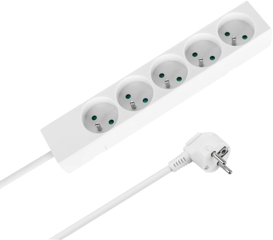 Przedłużacz Prailgintuvas 5 lizdų 2m prancūziško tipo be jungiklio (3x1,5 mm) Rebel, baltas