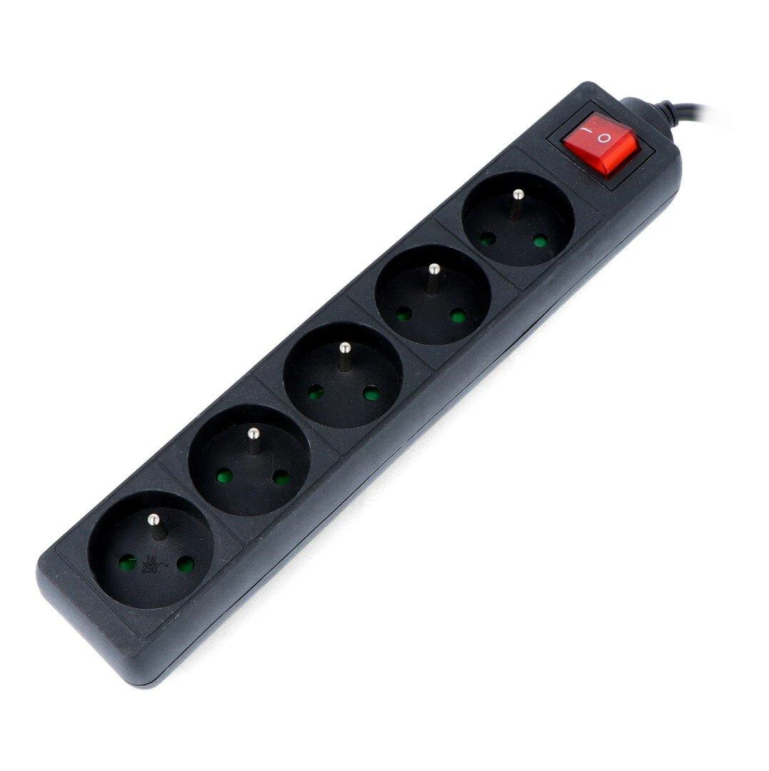 LANBERG PS1-05E-0150-BK 1.5M Juodas LANTERGE CURVE 5X 230V PL su grandinės pertraukikliu, pilnai varinis