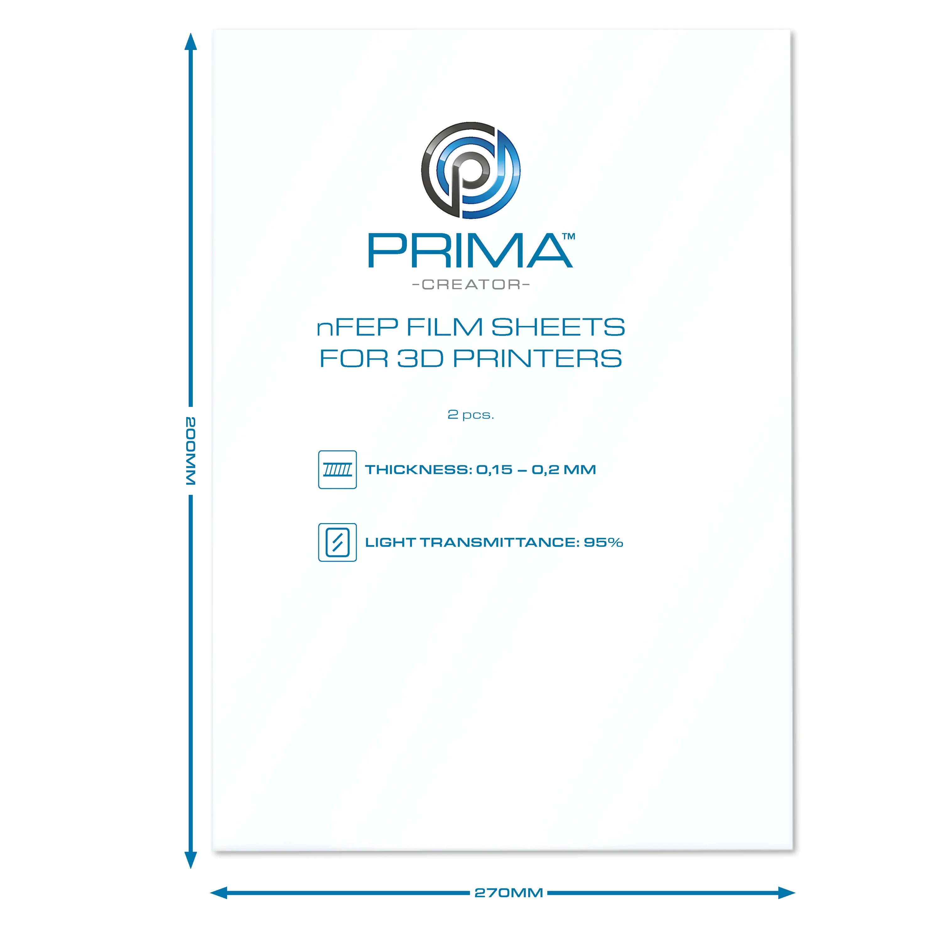 PrimaCreator nFEP plėvelės lakštai 3D spausdintuvams - 200x270mm - 2 pakuotės