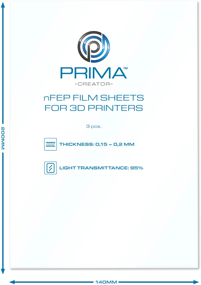 PrimaCreator nFEP plėvelės lakštai 3D spausdintuvams - 140x200mm - 3 pakuotės