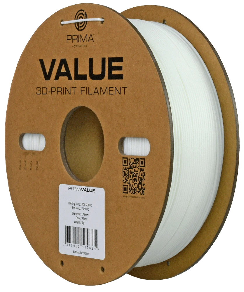 PrimaCreator PrimaValue ABS plastikas 1.75mm 1kg - Baltas