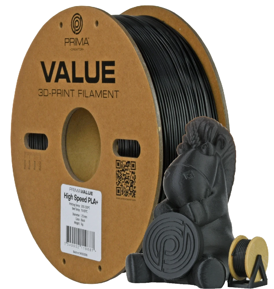 PrimaCreator PrimaValue PLA+ High Speed 1,75 mm 1kg - Juodas
