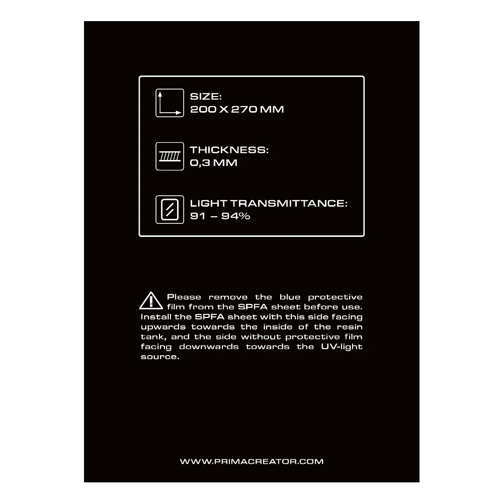 PrimaCreator SPFA plėvelė: techninių parametrų schema
