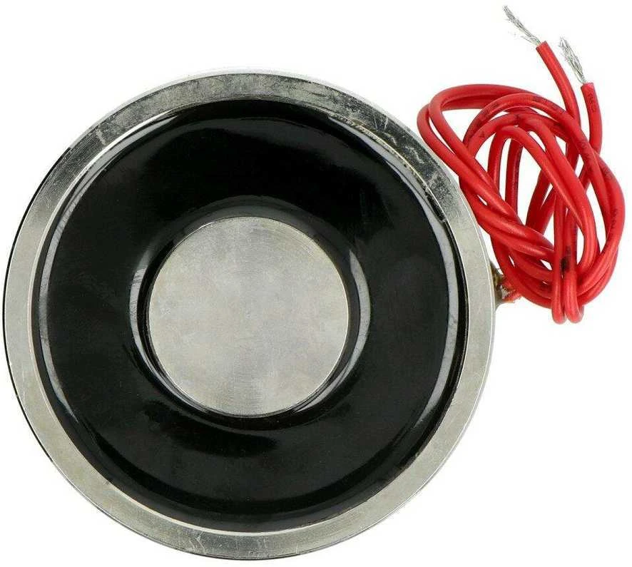 Pritraukiantis elektromagnetas su raudonais laidais