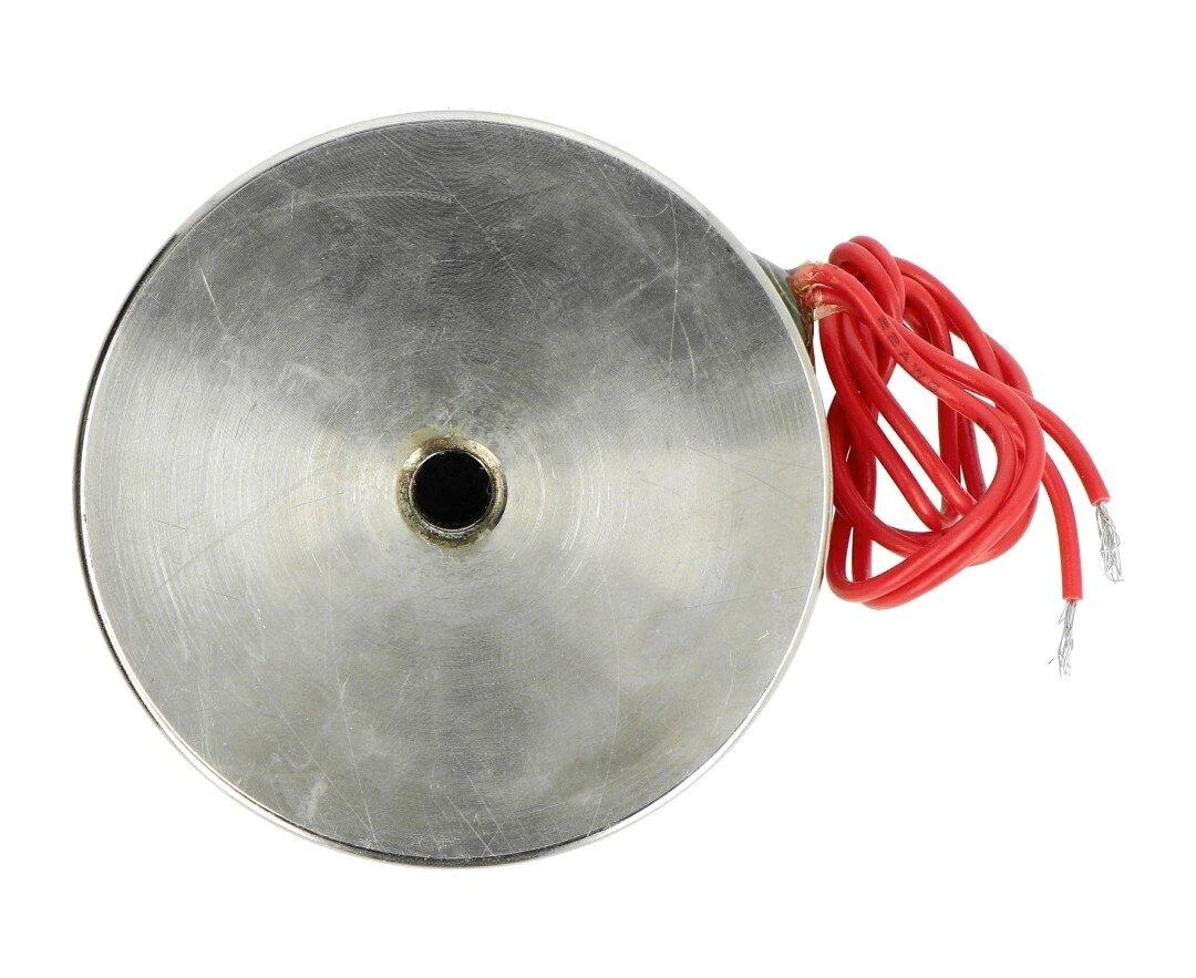 Apvalus 12V elektromagnetas su raudonais laidais