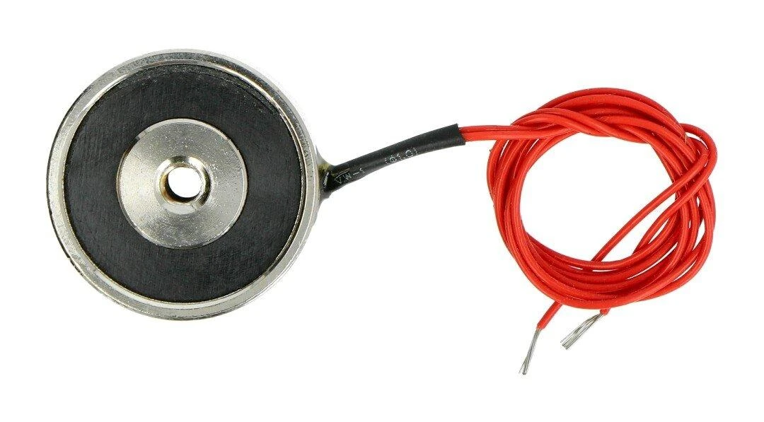 Apvalus 12V elektromagnetas su raudonais laidais