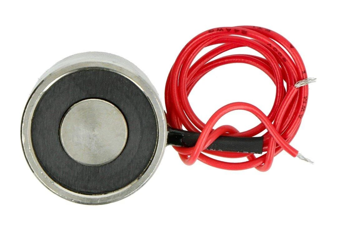 Apvalus 6V elektromagnetas su raudonais laidais