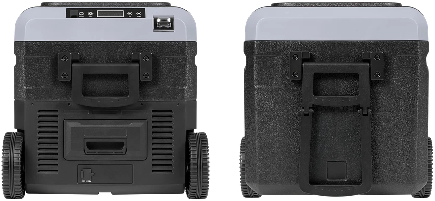 Profesionalus TEESA kompresorinis kelioninis šaldytuvas su šaldymo funkcija, 40 l DC12/24 AC 230 V, maitinimas baterijomis, dideli ratukai ir tvirta rankena, Bluetooth, du skyriai