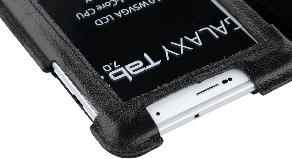 QUER Juodas dėklas, skirtas Samsung Galaxy Tab P3100 (natūrali oda)
