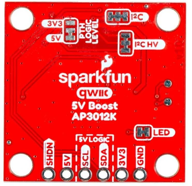 Qwiic 5V Boost modulis – viršutinė PCB pusė