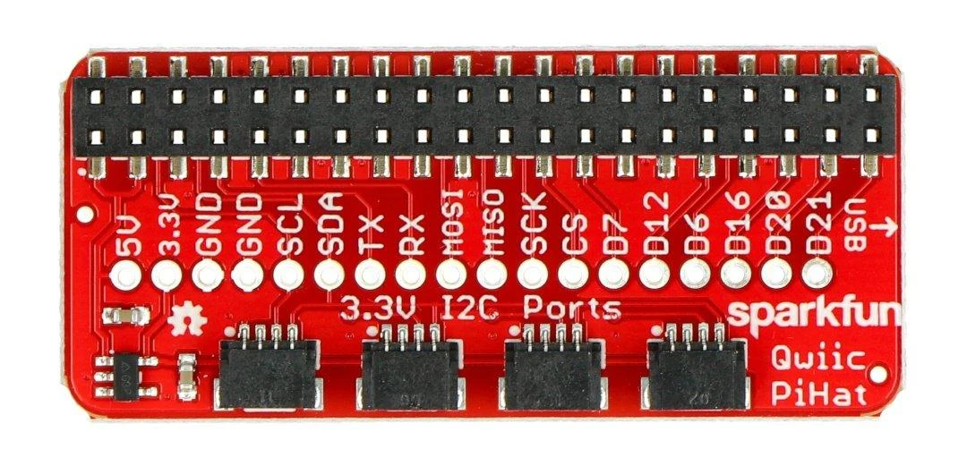 SparkFun Qwiic HAT raudona plokštė su I2C jungtimis