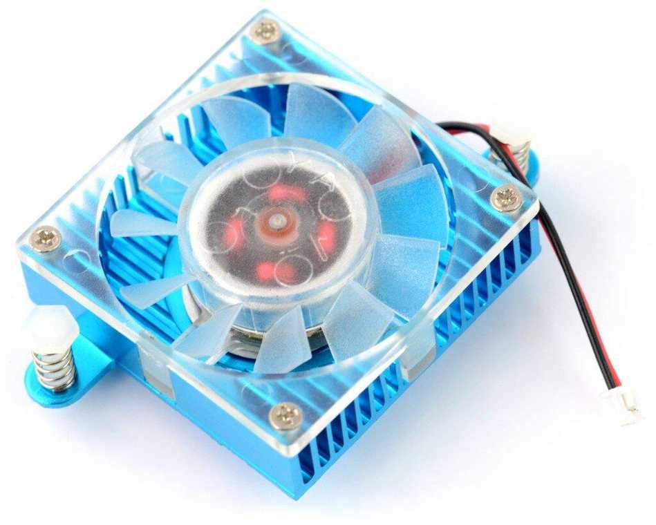 Radiatorius su ventiliatoriumi, skirtas Odroid XU-4 - mėlynas