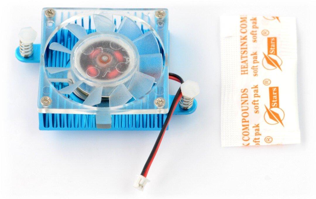 Radiatorius su ventiliatoriumi, skirtas Odroid XU-4 - mėlynas