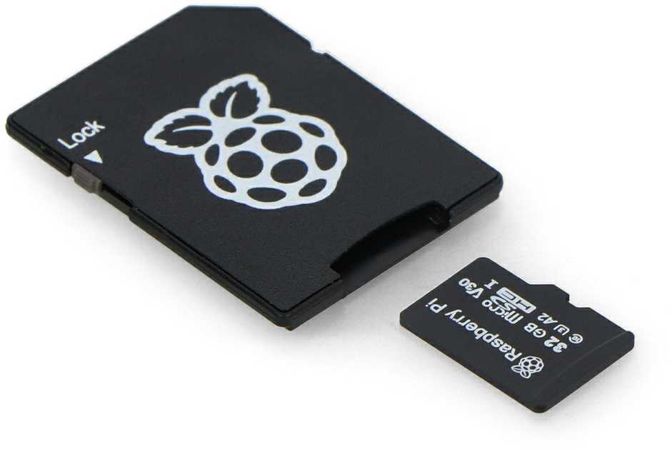 Raspberry Micro SD atminties kortelė 32 GB 100 MB/s A2 klasė su Raspberry Pi OS – su adapteriu ir dėklu