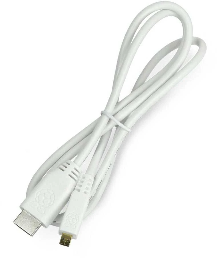 Baltas 1m MicroHDMI į HDMI laidas su Raspberry Pi logotipu